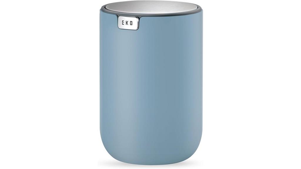 blue swing top trash can