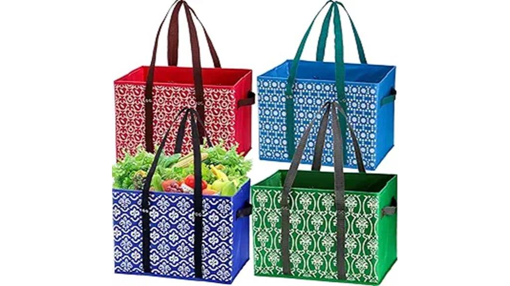 four reusable grocery bags