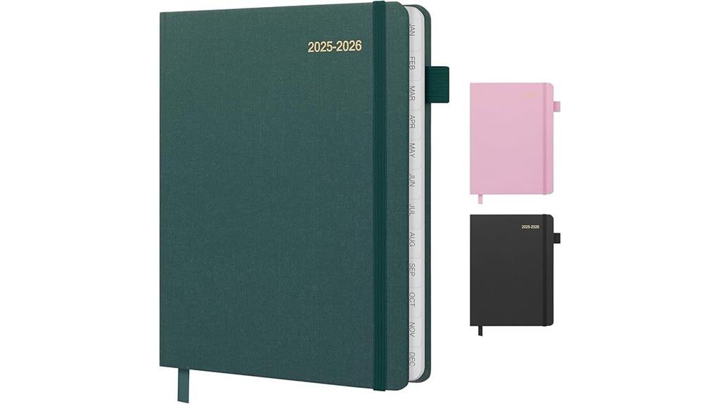 green hardcover academic planner