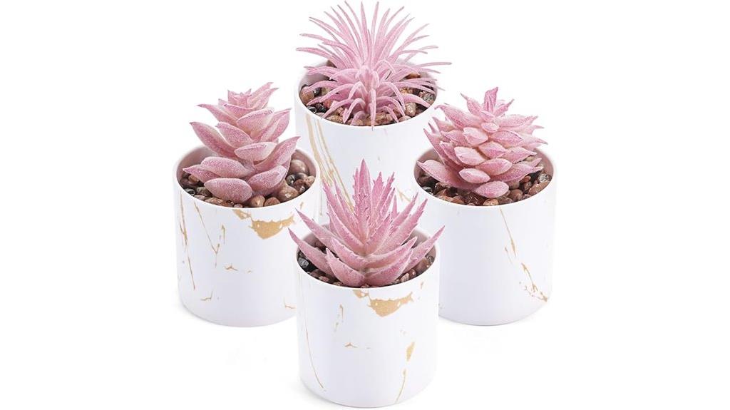 rose colored faux succulents