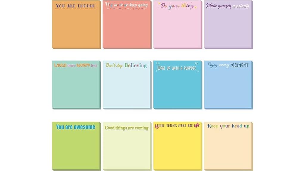 set of 12 motivational sticky notes