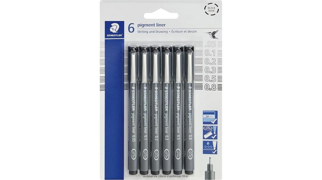 six assorted black pens