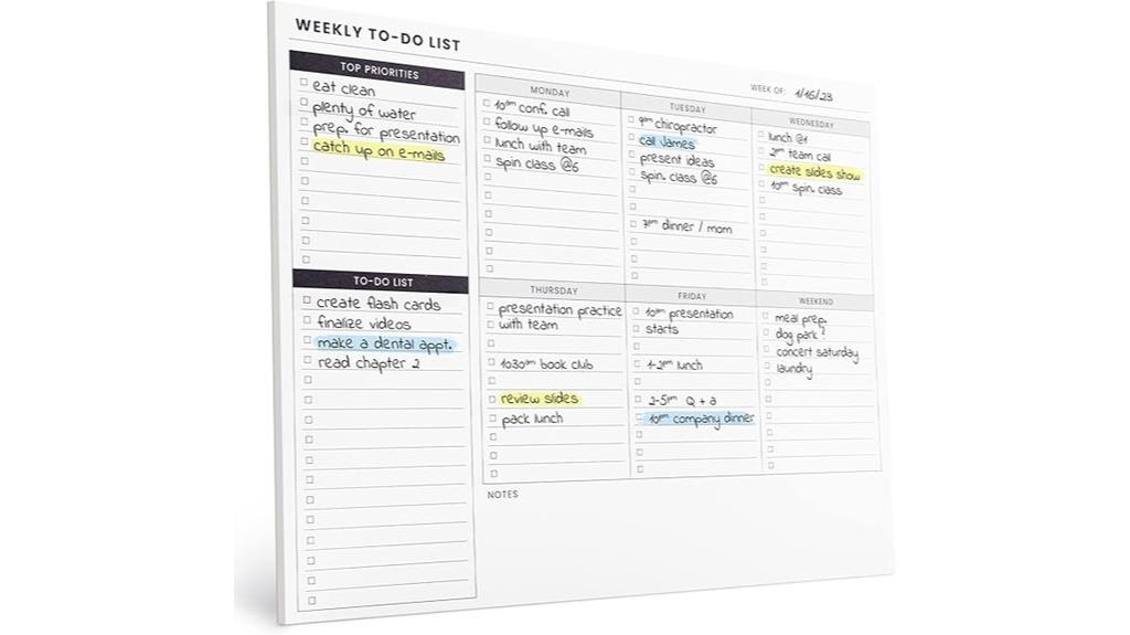 weekly task organization pad