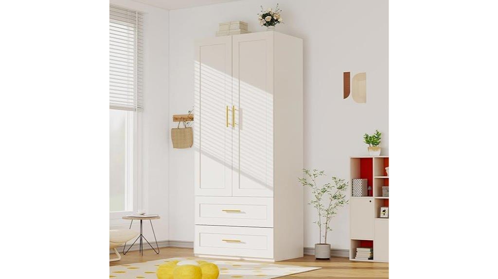 white wooden wardrobe with drawers